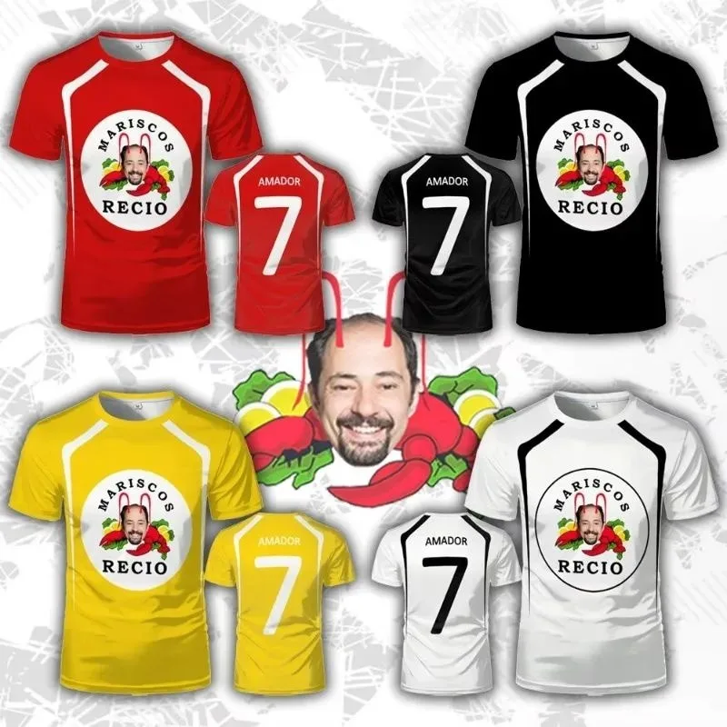 Camiseta deportiva transpirable de secado rápido para hombre, camiseta de Mariscos Recio para niños, regalo de verano, camiseta de fútbol con estampado de camarones y mariscos