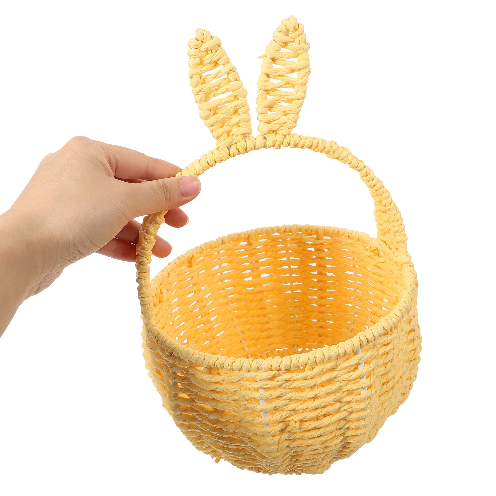 

Hand Woven Bunny Ear Flower Basket Multi-Function Portable Storage for Picnic Fruits Candies Eggs Snacks Gift Use