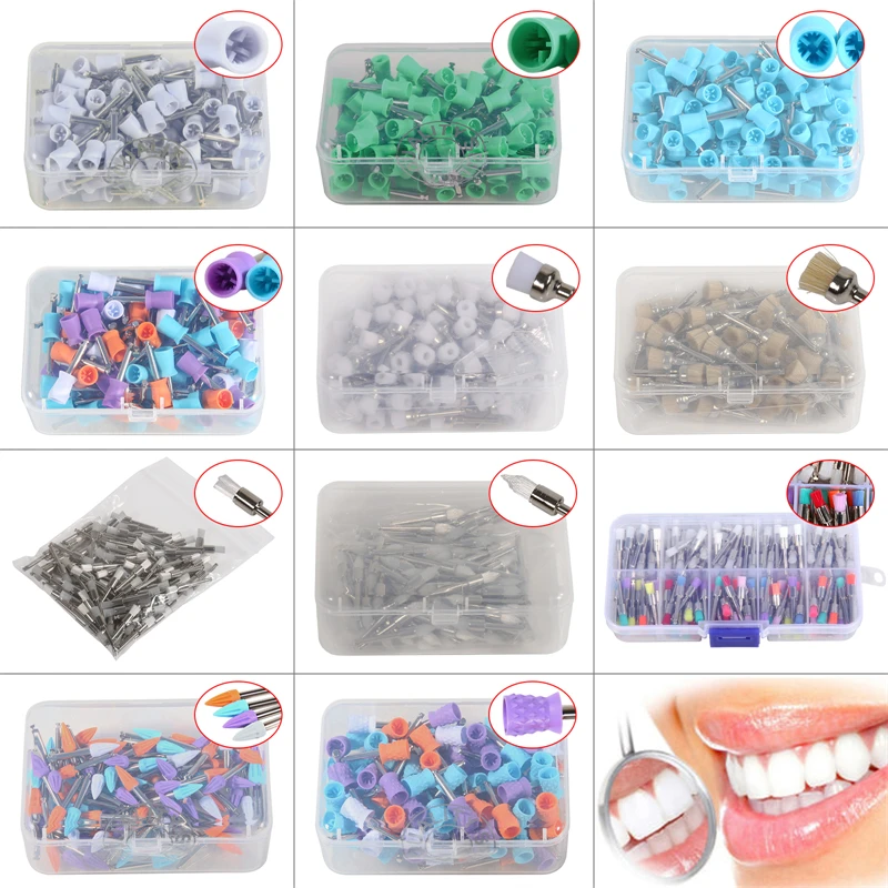 200Pcs Dental Prophy Latch Flat Polisher Teeth Polishing Cups / Brushes Rubber Material Nylon