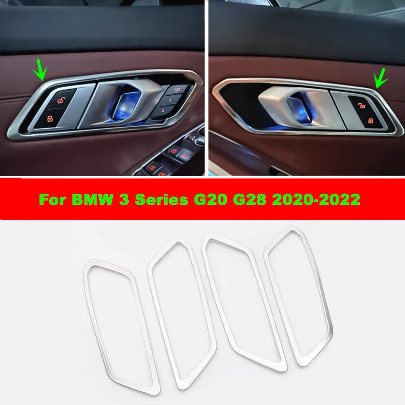 Chrome Car Interior Door Handle Frame Protective Cover Trim For BMW 3 Series G20 G28 2020-2022 Door Bowl Sticker Accessories