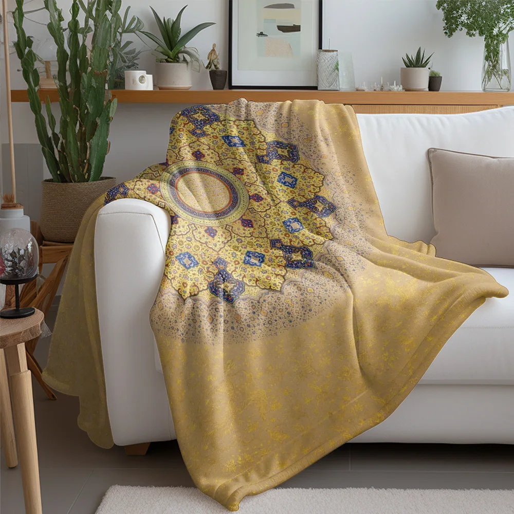 Moroccan Vintage Style Embroidered Bedspread Blanket with Paisley Islamic Decorative Throw Cushion Cover Bedding