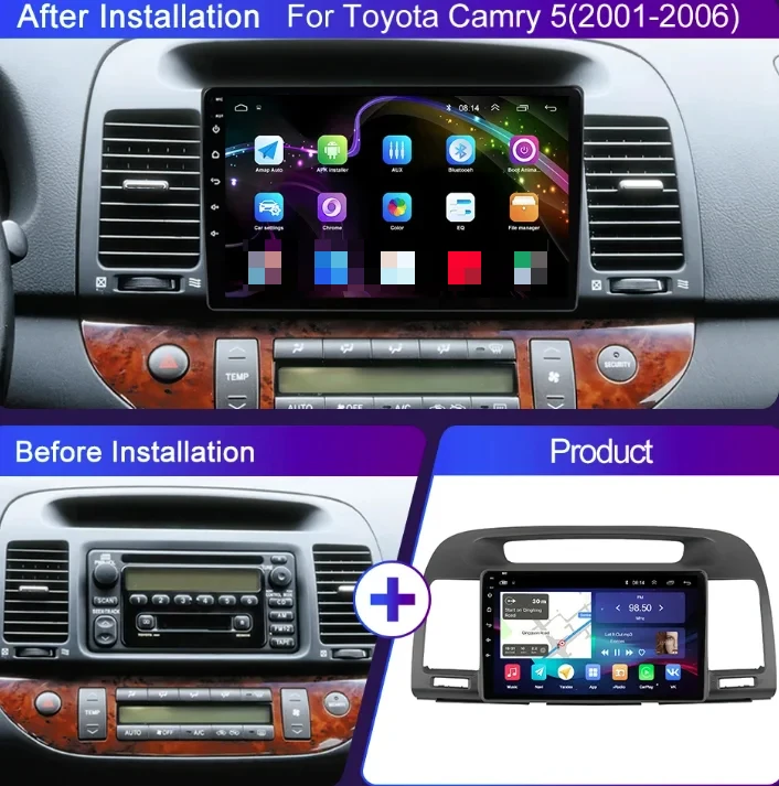 9 Inch Android 13.0 2G+32GB For Toyota Camry 2001-2006 Car GPS Navigation Multimedia Player Radio Tape Recoder Head For Carplay