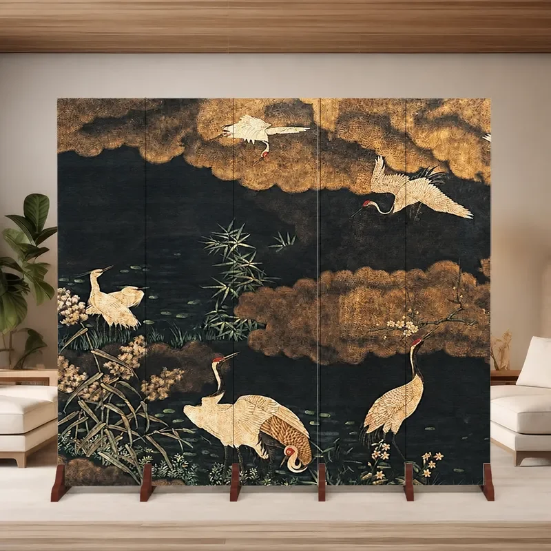 New Chinese Style Folding Screen Partition with Landscape Ink Painting Simple Movable Room Divider for Front Door Living Room