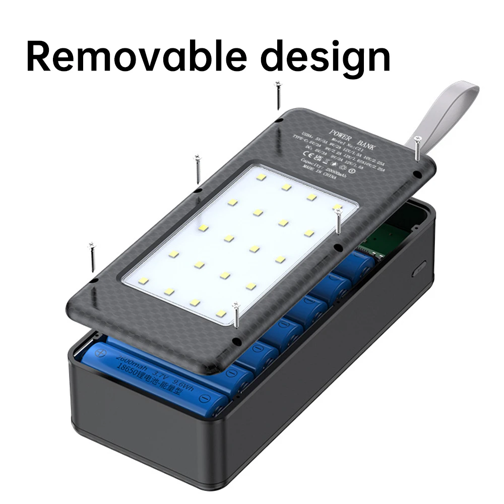 21-teiliges 18650 Batteriegehäuse DIY Mobile Power Box, lötfreies 22,5W Schnellladegerät mit DC/USB/Type-C Ausgang und LED-Licht für Outdoor-Stromversorgung – Detail 17