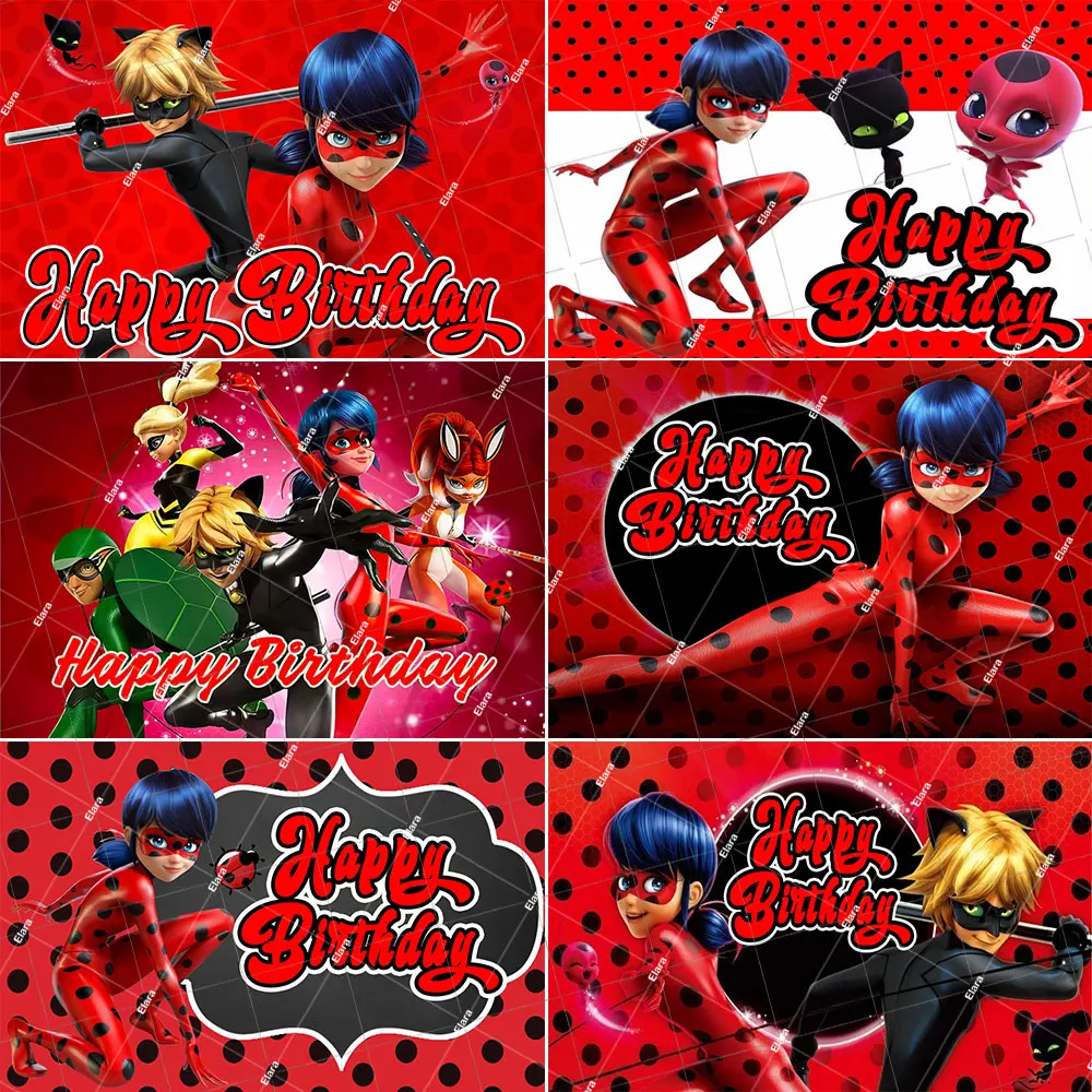 

Cartoon Red And Black Ladybug Theme Child's Birthday Party Red Black Insect Baby Shower Photography Backdrop Photo Shoot Props
