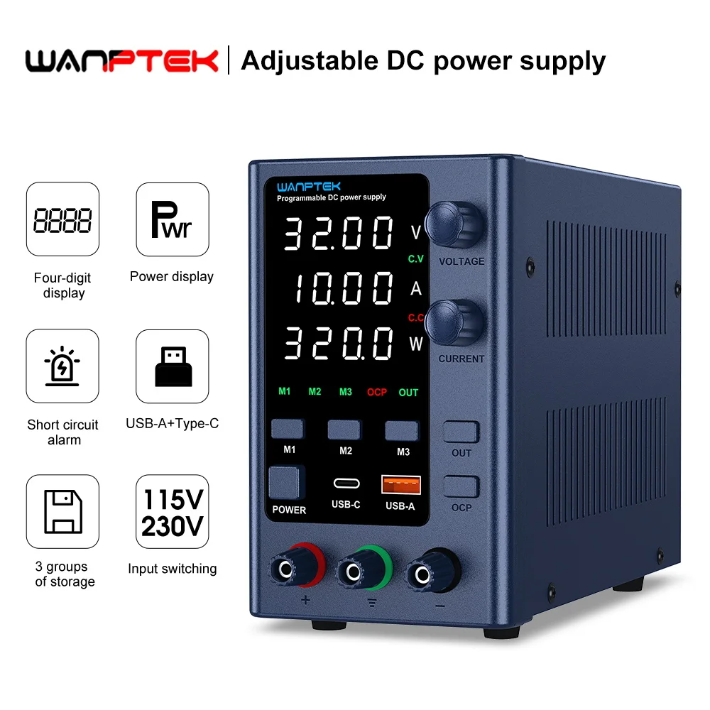 wanptek laboratorio dc fonte de alimentacao ajustavel 32v 10a 62v 5a ajuste do codificador programavel laboratorio banco de alimentacao 01