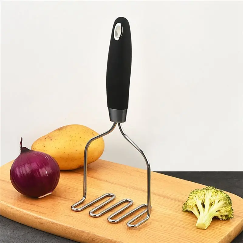 AB43-Potato Masher 2 Pcs Stainless Steel Mashed Potatoes Smasher Set With Silicone Handle For Veggies, Fruits Avocado, Meat