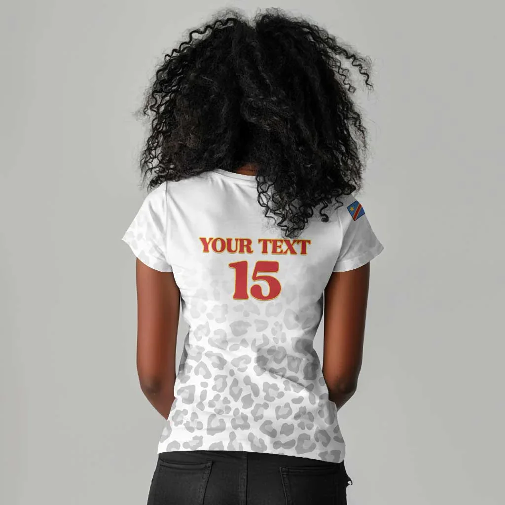 Women's V-neck T-shirt, Sports Shirt, Training Casual Top, Democratic Republic of Congo White Printed Women's T-shirt