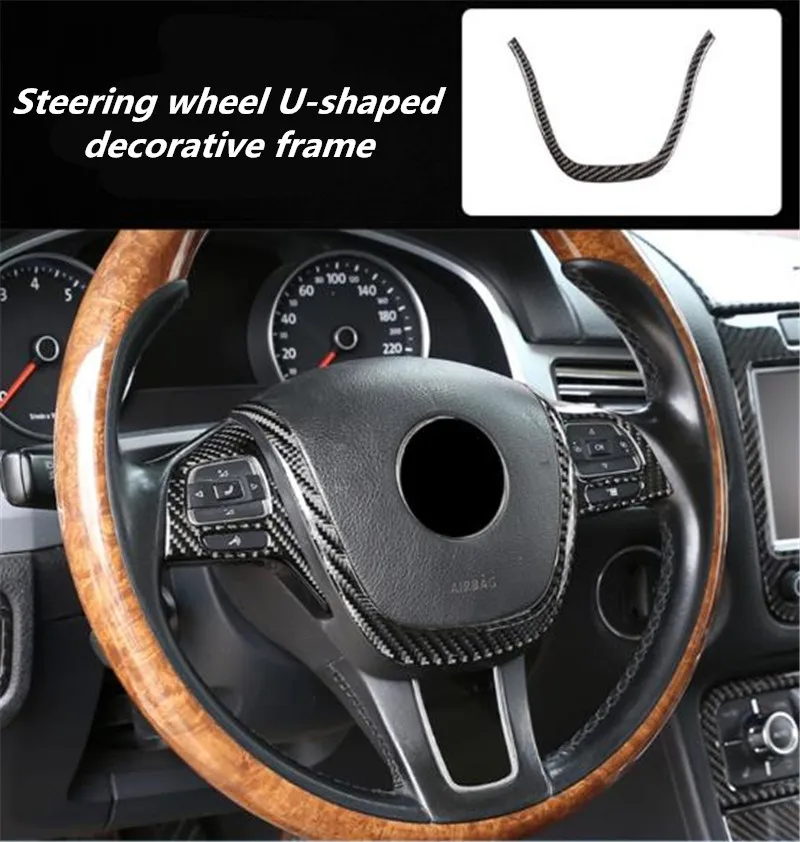 

1pc Car stickers Epoxy Carbon Fiber Steering wheel U-shaped decorative frame for 2011-2018 Volkswagen VW Touareg