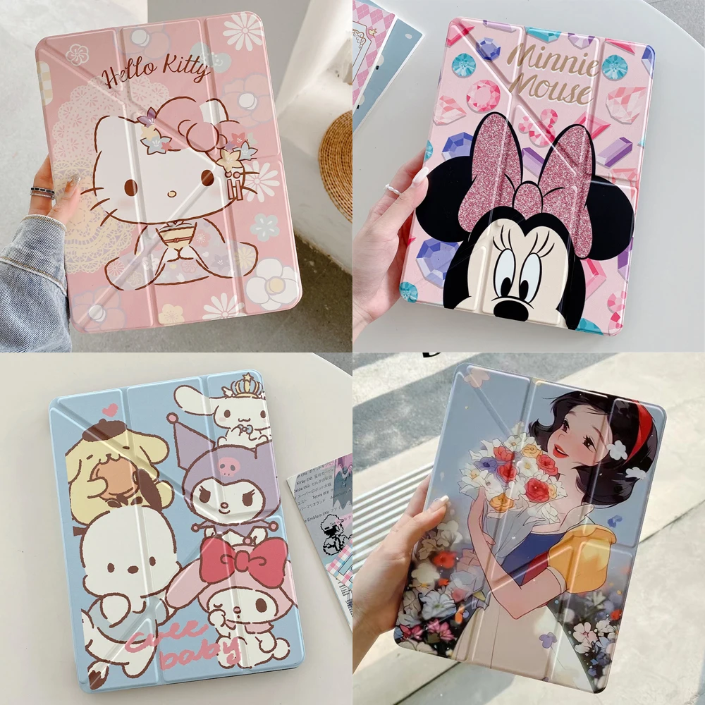 For iPad 10.2 Case 7/8/9th 2018 9.7 5/6th Air3 10.5 Pro 11 Air 4/5 10.9 10th Cover wtith Pencil Holder Kitty Mickey Princess