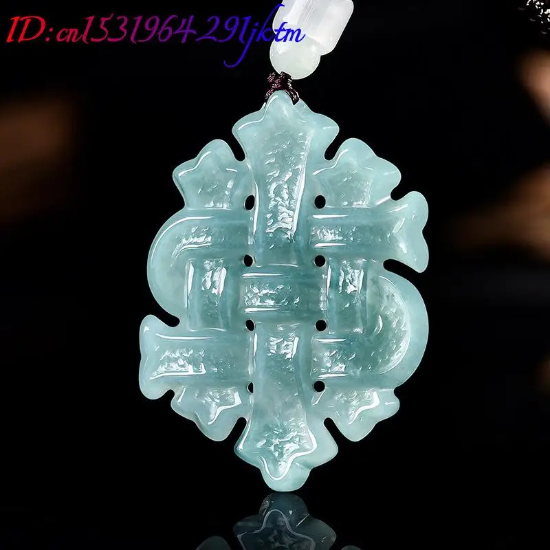 Natural Burmese Jadeite Chinese Knot Pendant Necklace Gemstone Talismans Real Jade Jewelry Charm Luxury Gifts for Women view 2