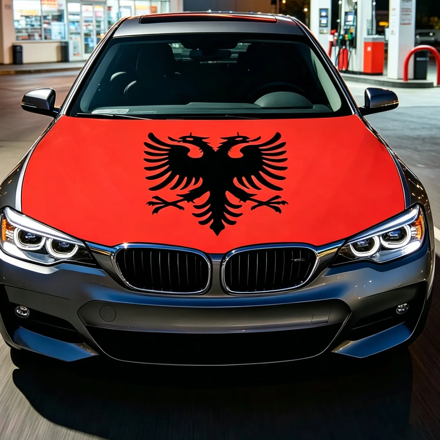 115x160cm National Albania Flag Banner Car Hood Cover Flag Elastic Fabrics Engine Cover For Decor, Detachable Auto Accessory