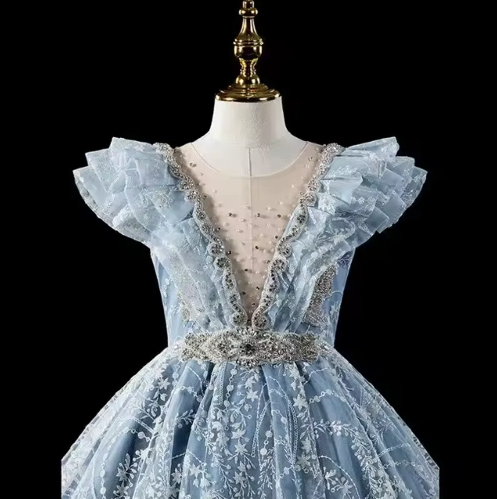 Crianças pageant vestidos de noite rendas flor menina lantejoulas vestido casamentos festa de aniversário robe para meninas vestidos de primeira comunhão