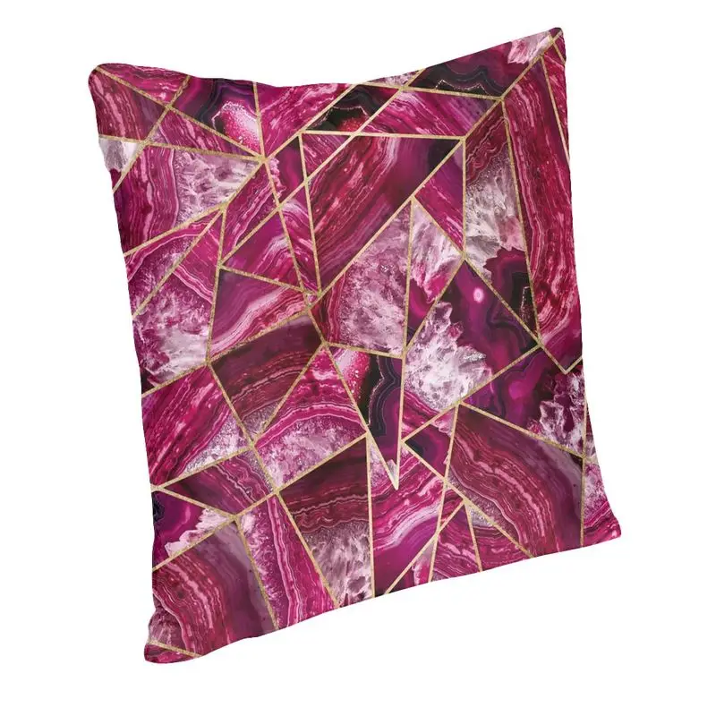 Soft Pink Fuchsia White Agate Gold Geometric Triangles Throw Pillow Case Decoration Cushion Cover 45x45 Pillowcover for Sofa