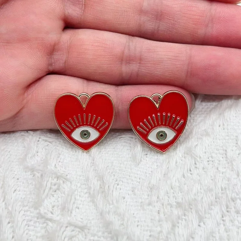 10pcs Gold Color 20x20mm Cute Enamel Heart Eye Charms Eyelash Pendant Fit Necklaces DIY Handmade Jewelry Making Finding Supplies