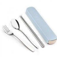 4Pcs/Set Stainless Steel Chopsticks Spoon Fork Steak Knife with Storage Case Travel Camping Cutlery Set Portable Tableware
