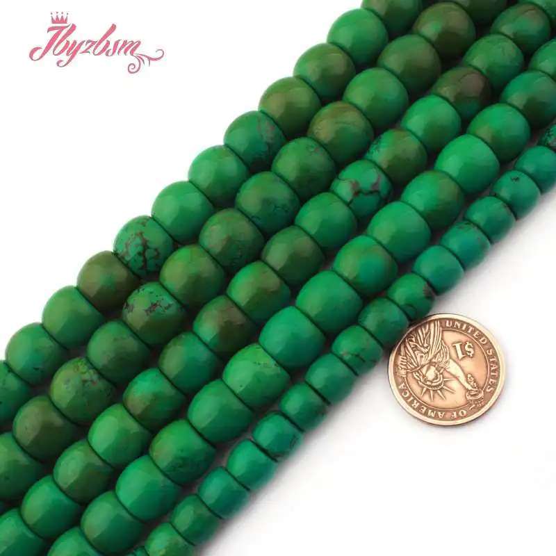8x10/12x14/14x16mm Natural Green Turquoise Drum Shape Stone Beads For DIY Loose Necklace Bracelets Jewelry Making Strand 15