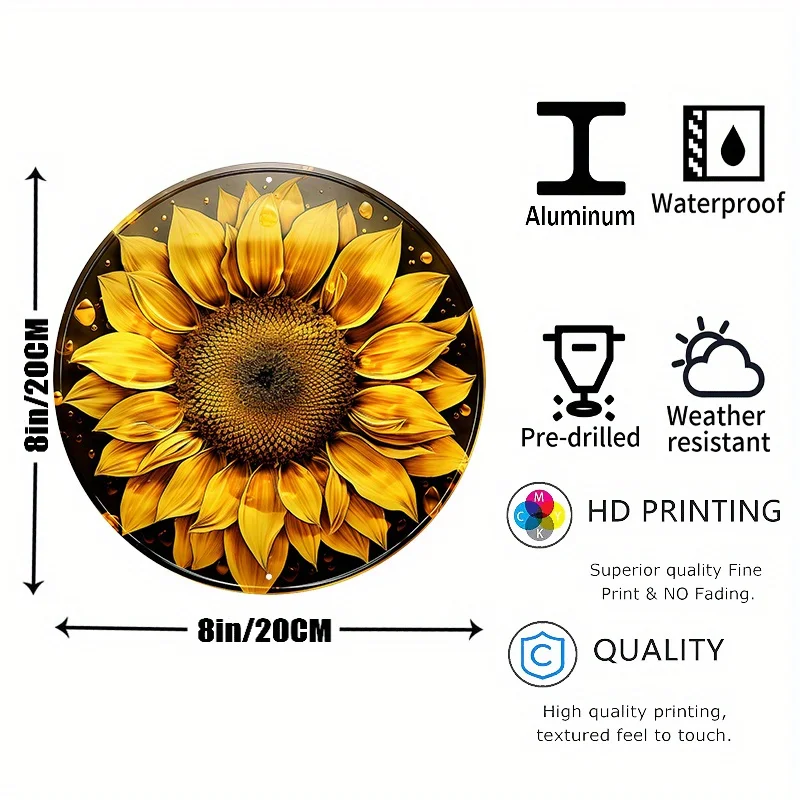 1pc 8x8inch Aluminum Metal Sign Fall Football And Sunflower Wreath Sign, Metal Wreath Sign, Round Wreath Sign, Door Decor