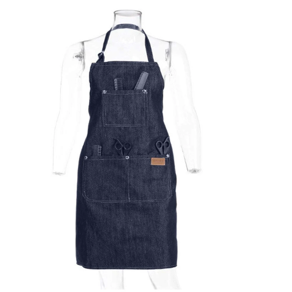 Adjustable Neckband Waistline Denim  Apron Convenient Front Pocket Foldable Soft Wear-resistant Overalls For Home Kitchen Garden