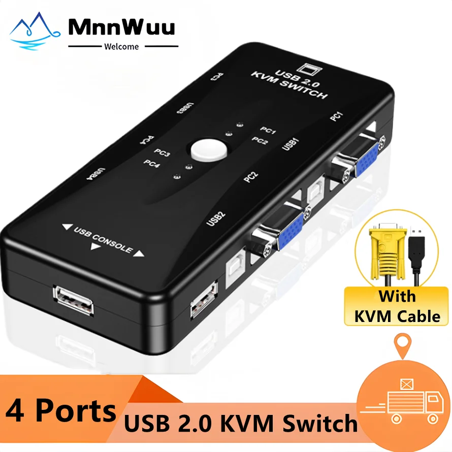 4 Port VGA KVM Switch 1080P USB2.0 KVM Switch Splitter Mouse Keyboard Printer Pendrive Share Switcher Box Adapter Out KVM Switch