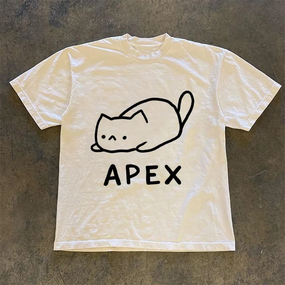 Apex Cat Cute Printed Pattern Clothing for Women's Street Fashion O-Neck Women's Casual Short Sleeved Printed Top Loose T-Shirt