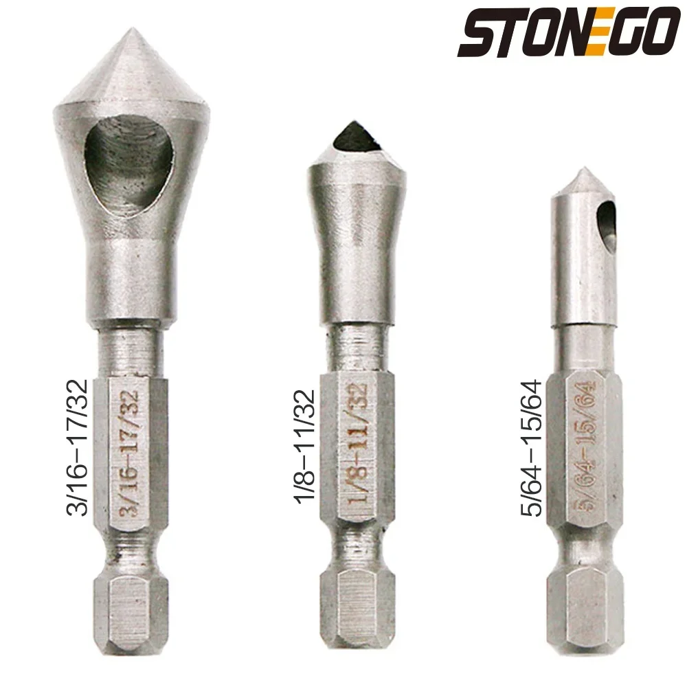 STONEGO 3PCS 90 Degrees Countersink Bit Deburring Drill Bits Tapper Hole Cutter Hand Tools Wood Soft Metal Plastic Chamfer