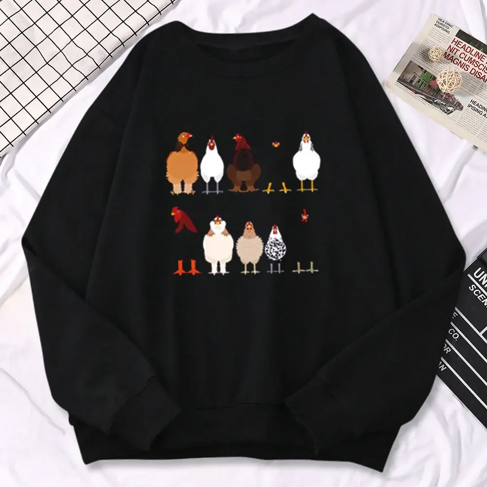 Cartoon Chicken Graphic Hoodies Women Casual Fashion Creative Long Sleeved Round Neck Y2K Graphic Sweatshirts Woman Clothing