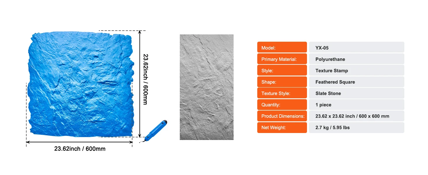 VEVOR Concrete Stamps Mat Concrete Texturing Skin Polyurethane Stamp Stone Tile Texture Mat Slate floor Imprint Concrete Molds