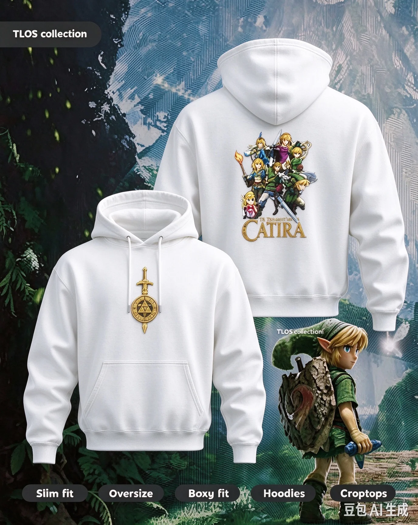 The Legend of Zelda Hoodie Master Sword Triforce Front Print Zelda Characters Back Graphic Hooded Sweatshirt Men Women