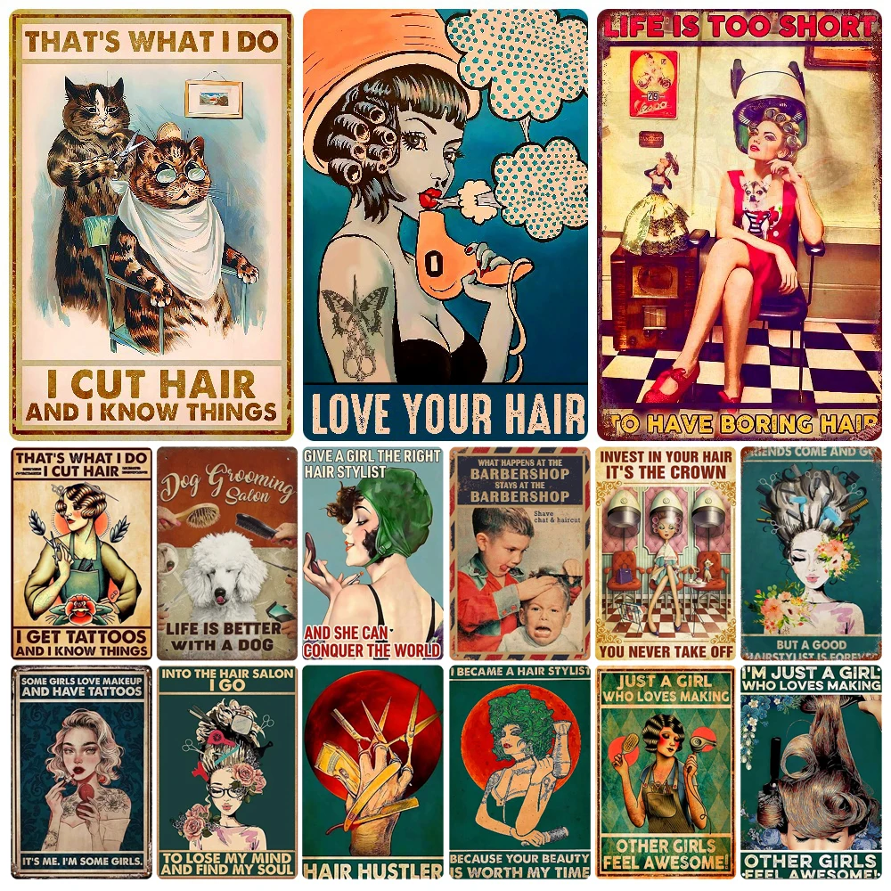 Vintage Hair Stylist Metal Tin Sign, Tattoo Artist Metal Poster, Retro Hairdressing Salon,  Room Wall Poster, Home Decor WY243