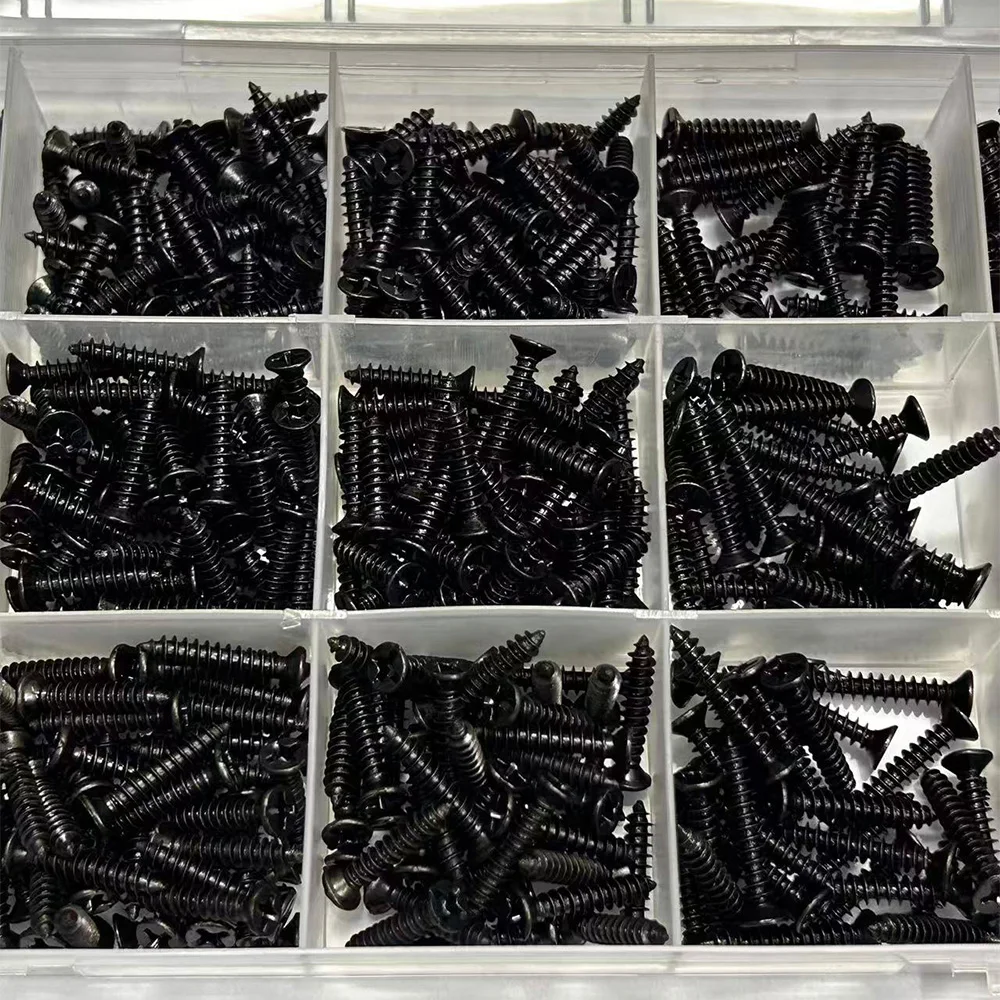 380 Black Self-Tapping Screws (6mm, 8mm, 10mm, 12mm, 14mm, 16mm, 18mm, 20mm), Wood Screw Locking Kit