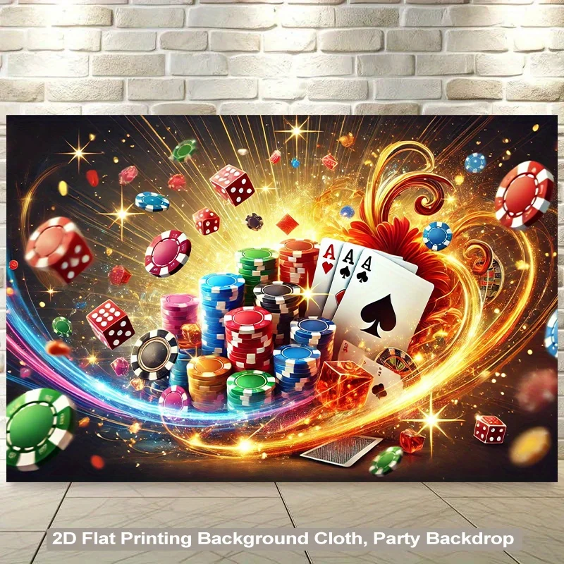2D-Fläche - Eine 2D-Fläche - Ein zweidimensionaler Hintergrund, bestehend aus farbenfrohen Elementen (einschließlich Spielkarten und Chips)