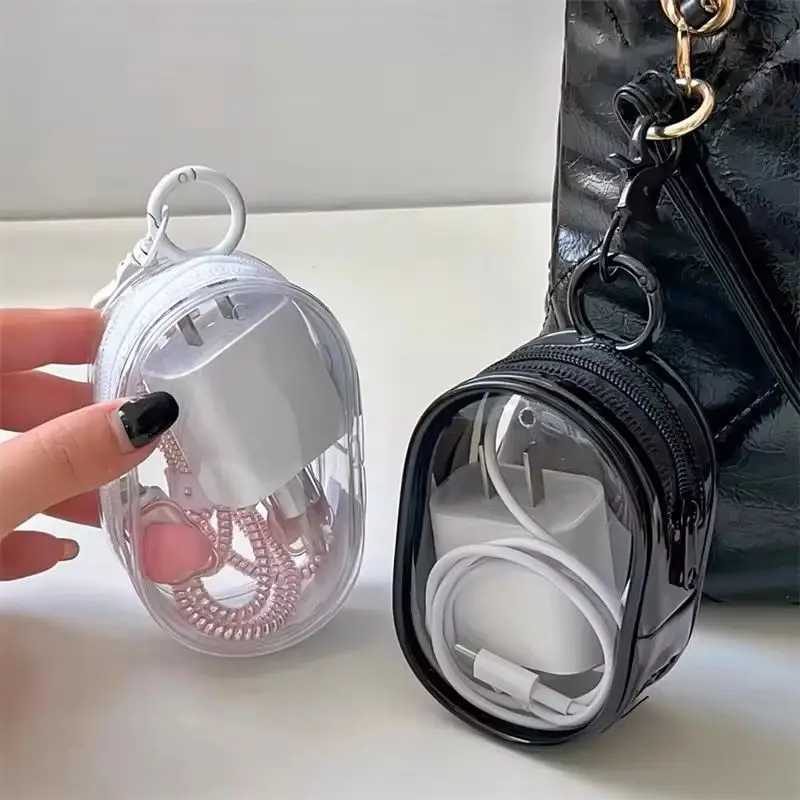 Round Pvc Transparent Cosmetic Bag Cute Doll Bag Portable Data Cable Earphone Storage Pouches Coin Charger Protective Case