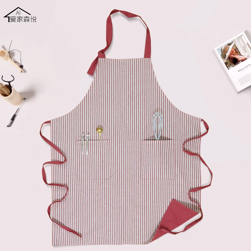 Custom logo brand pattern Family kitchen striped apron Milk tea Coffee shop restaurant waiter work clothes Custom adult bib pock