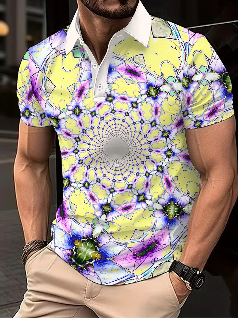 Men's button lapel casual summer short sleeved polo shirt men's European clothing men's top street wear