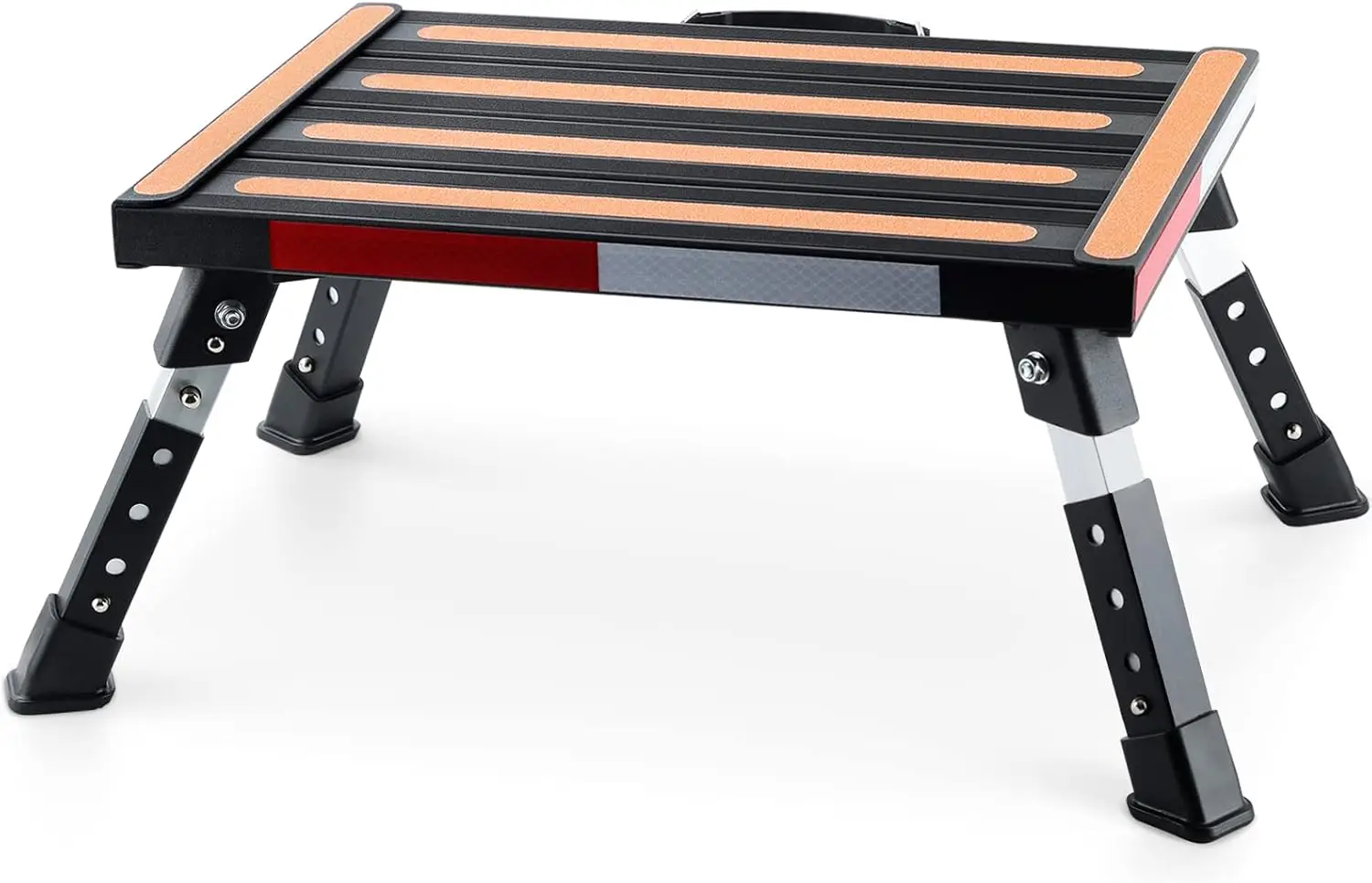 

Safety Rv Steps, Height Adjustable Folding Platform Step With 17"" X 12"" Anti-Slip Surface, Rubber Feet, Handle, Reflective