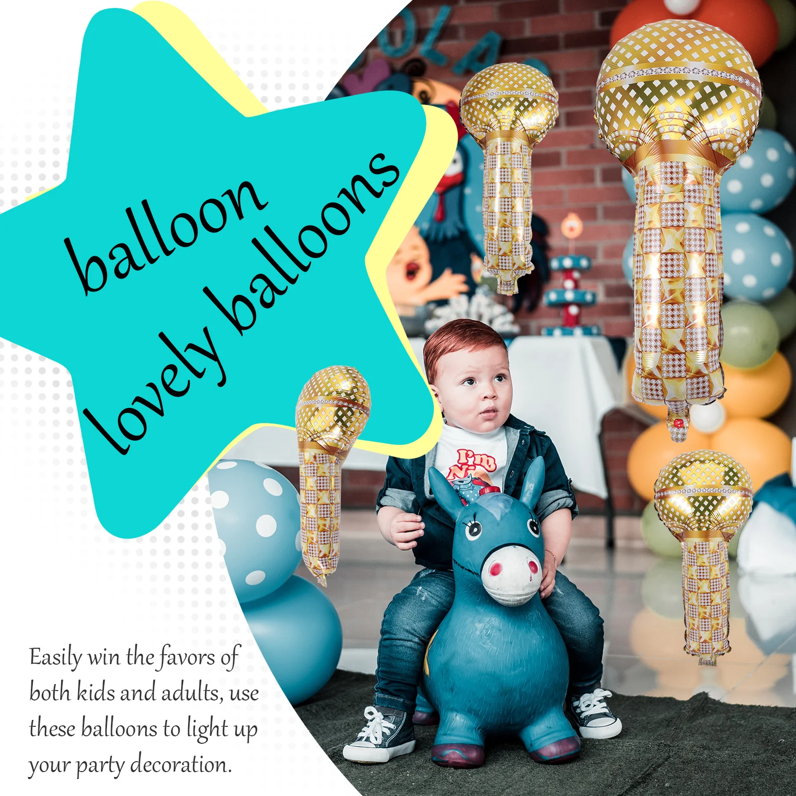 

6Pcs Microphone Balloon 4d Aluminum Foil Golden Shape Birthday Wedding Shower Decoration Microphone Balloon