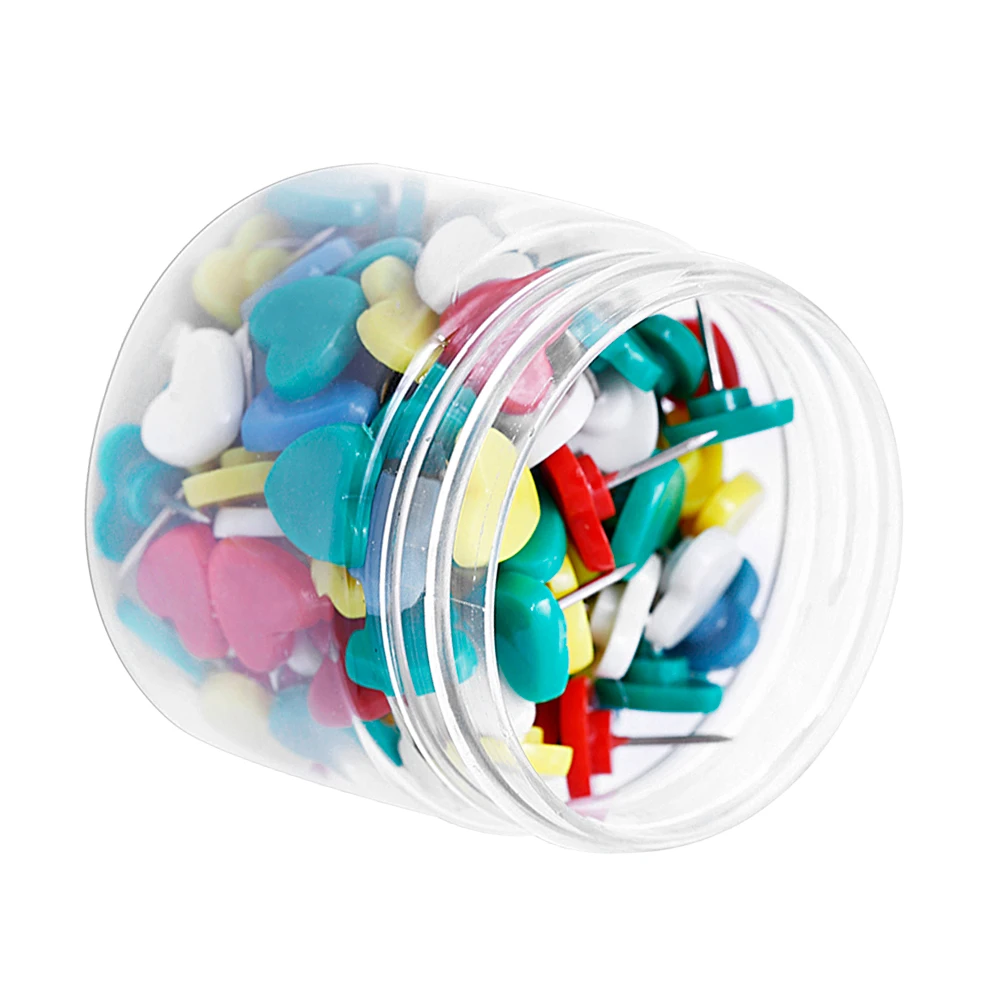 

100pcs Heart Shape Pushpin Colorful Plastic Push Pins Bulletin Board Map Tack Creative Photo Wall Decor Storage Can Multi Color