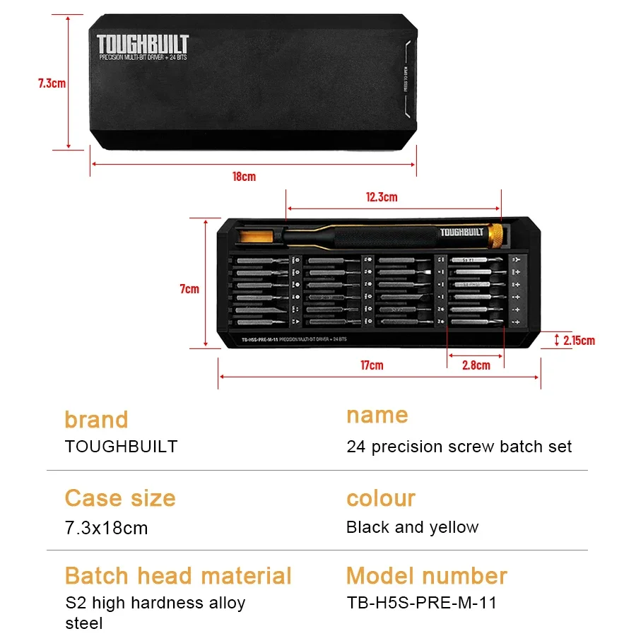 TOUGHBUILT Multi-bit Assorted Drive Screwdriver Set Screwdrivers Bits Set Precision 24-bit Aluminum Handle TB-H5S-PRE-M-11