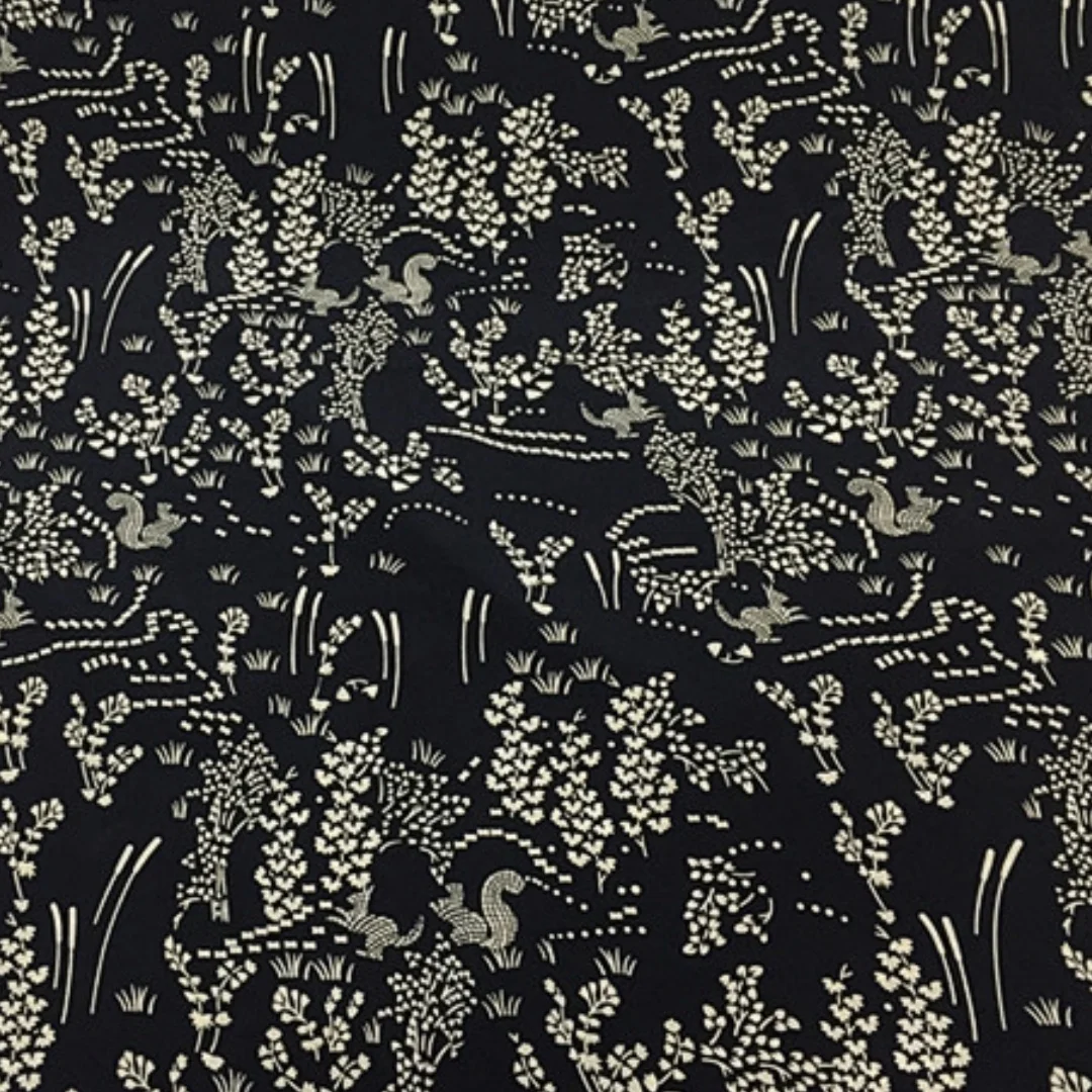 1 meter 100% Mulberry Silk 16 momme Crepe Silk Fabric Black with Small Floral Printed 138cm 54