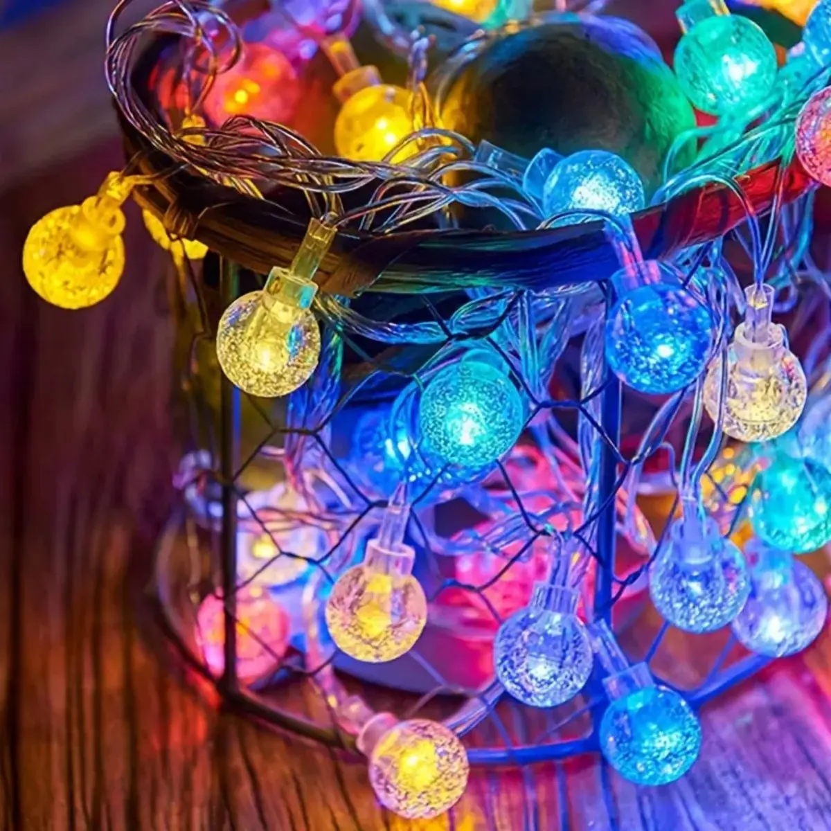 1pc 10/20/30/40LED Bubble Ball String Lights Atmosphere Fairy Light Battery Powered Suitable For Camping Party Courtyard Garden