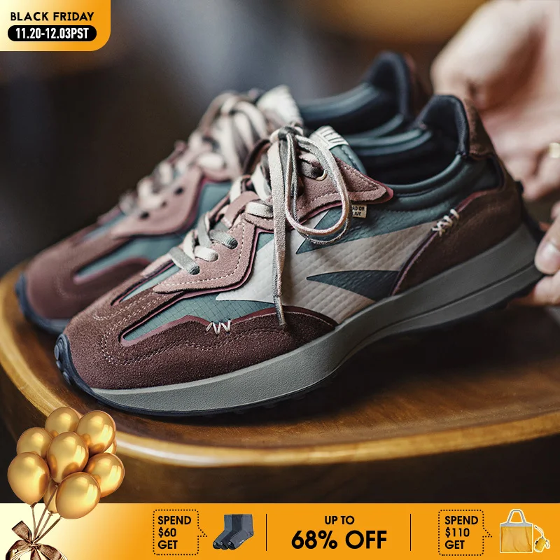 

Maden Casual 70S Retro Sneakers for Men's Thick Sole Jogging Breathable Casual Shoes Suede Leather Checked Sporty Shoes