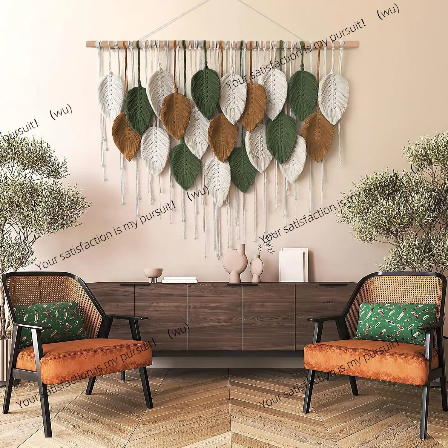 Hand-woven colored leaf fringed tapestry, bed and breakfast living room bedroom entrance background wall decorative tapestry