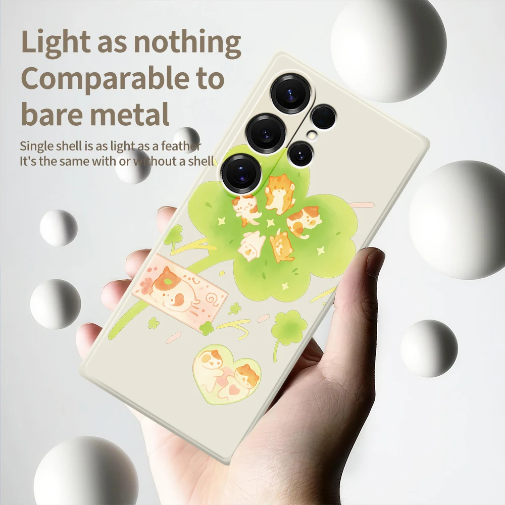 Чехол для телефона Cute Cat Four Leaf Clover для Samsung Galaxy S25 S24 S23 S22 S21 S20 Ultra Plus S10 Plus S24FE S23FE S22FE Soft Cover