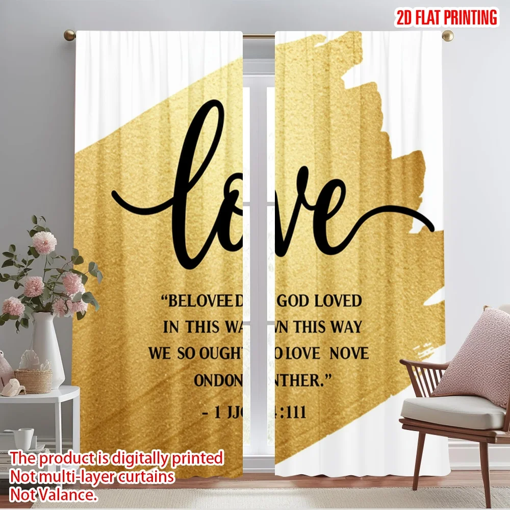 

2pcs 2D flat printing Curtains Love God Inspired Faith Fabric Without Electricity Seasonal Party & Holiday Decor Perfect for