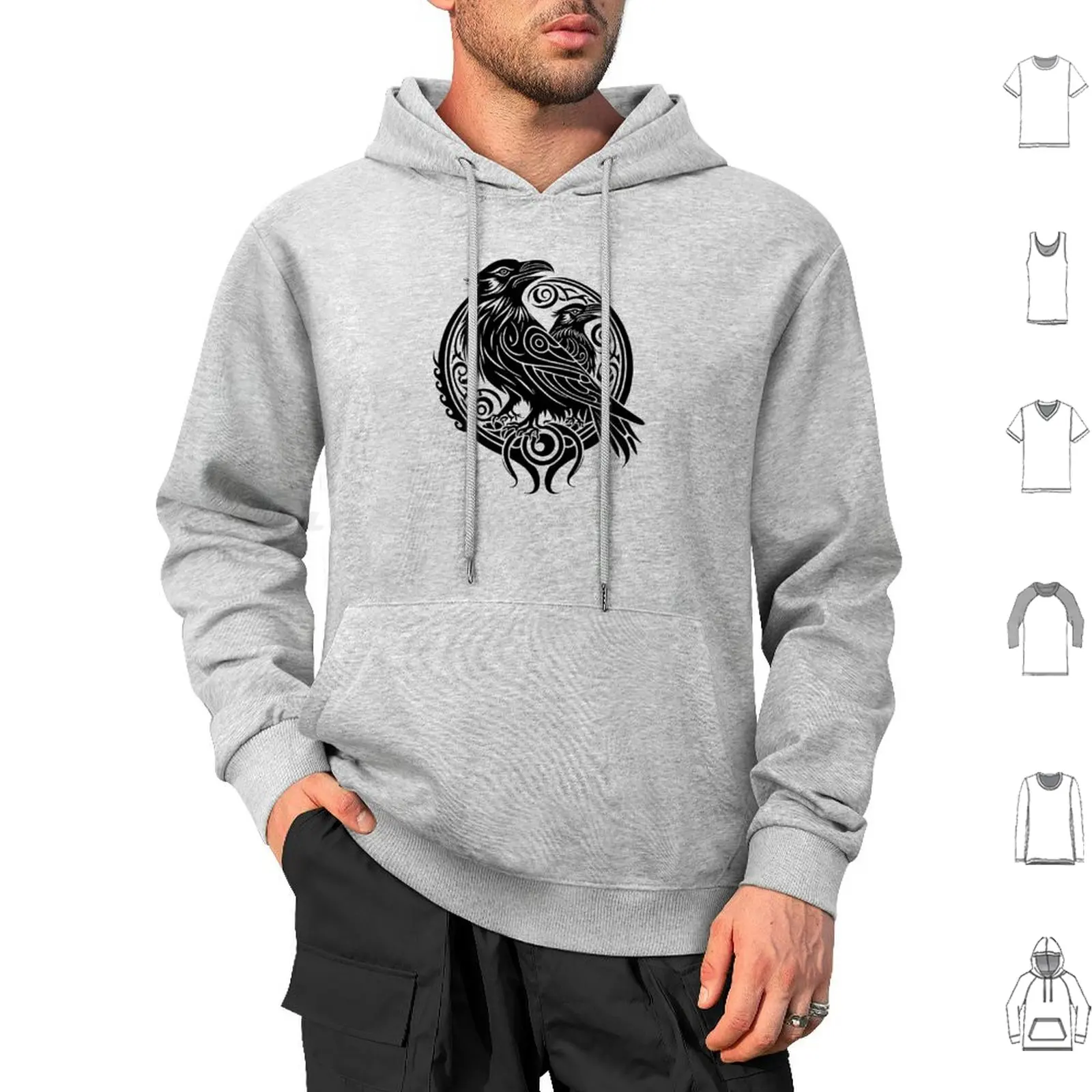 Two Ravens , Silhouette , Legendary Animals , Tribal , Art Hoodies Long Sleeve Anne Mathiasz Raven Ravens Odin Ravens