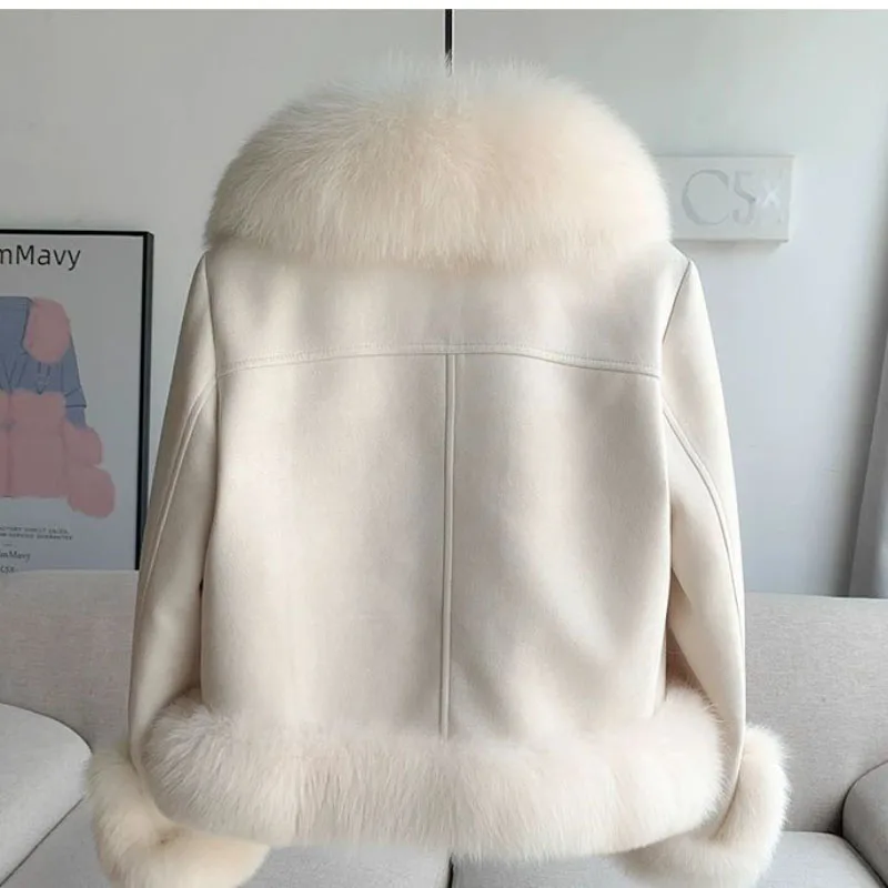 2023 New Autumn Winter Fur Jacket Women Overcoat Fashion Loose Big Fur Collar Down Cotton-Padded Jacket Coat Thick Warm Fur Tops