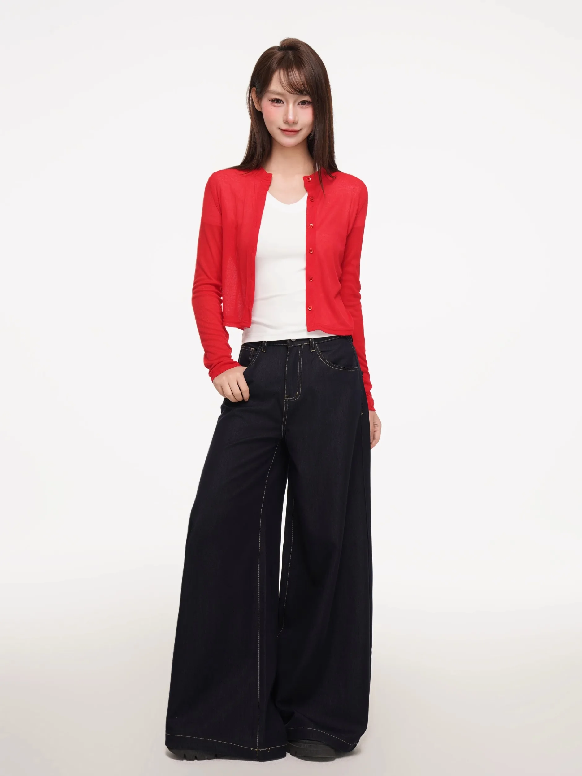 

Красный тонкий солнцезащитный кардиган с длинными рукавами из ледяного шелка, короткий, женский, летний, укороченный, в корейском стиле, для повседневной носки, ветрозащитный, стройнящий топ