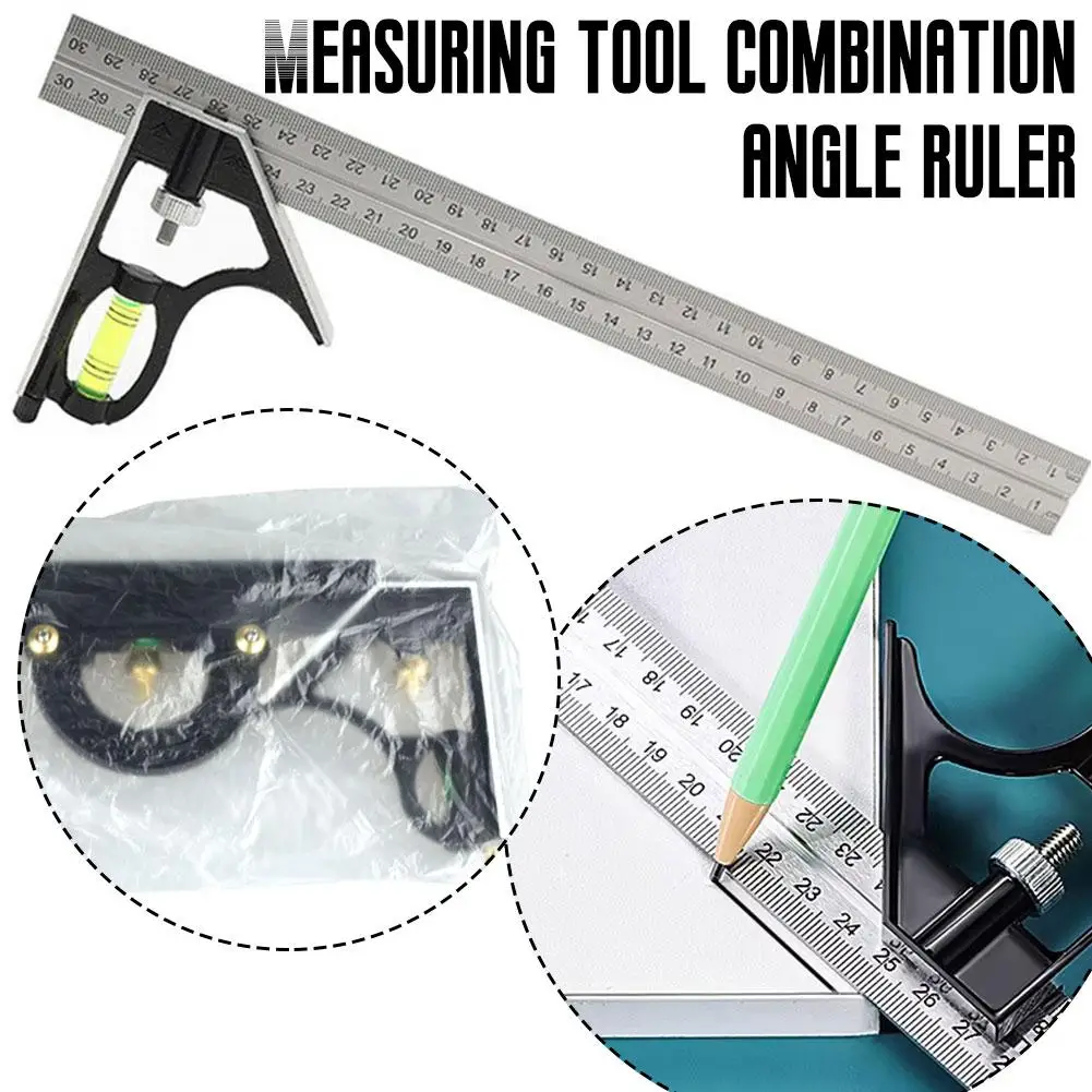 Adjustable Right Angle Ruler Protractor 300MM Stainless Steel Functional Measuring 180 Woodworking Degree Angle Movable Rul W0Z2