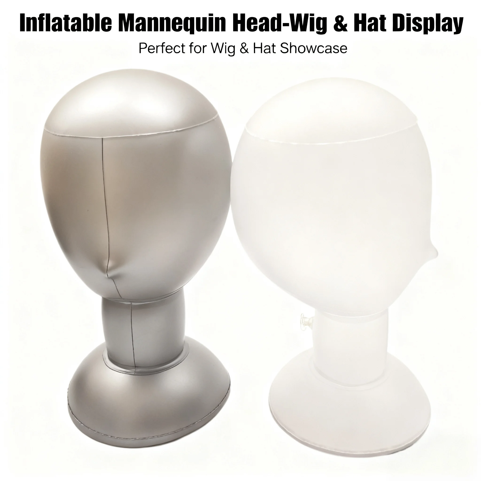 PVC Inflatable Mannequin Head - Hat & Wig Display Stand, Portable Head Form for Hair Accessory, Cap, Wig Show & Storage